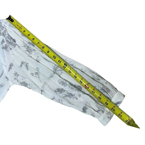 Ellison Dress Gray White Garden Print M Tunic Feminine Romantic Sheer Flouncy - Picture 13 of 14